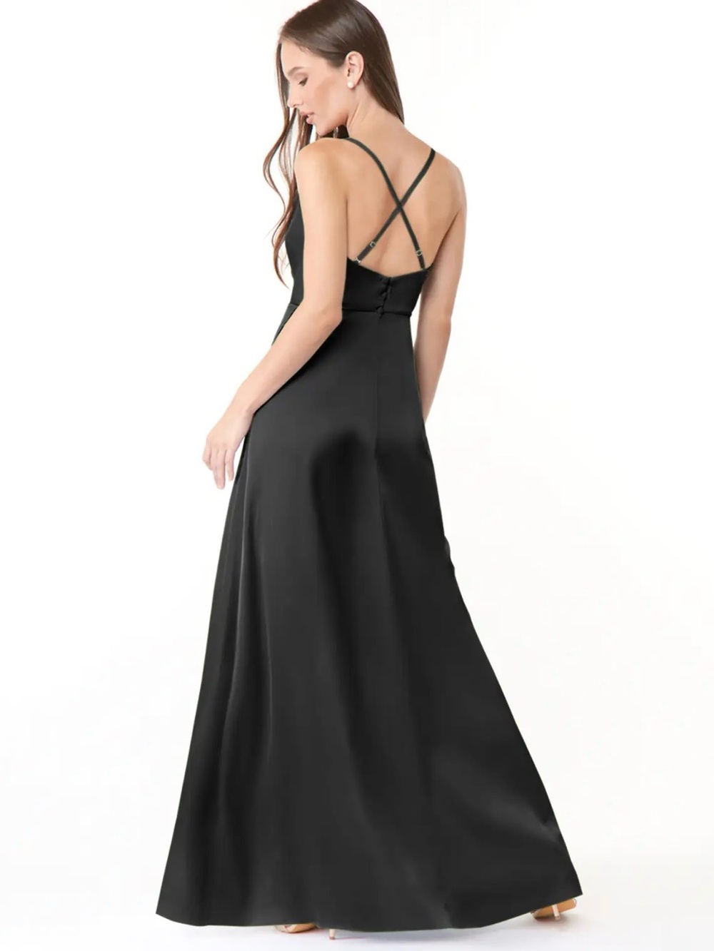 Black Azazie Satin Cross-Back Evening Dress